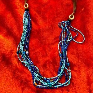 Leather and Blues Beaded Necklace